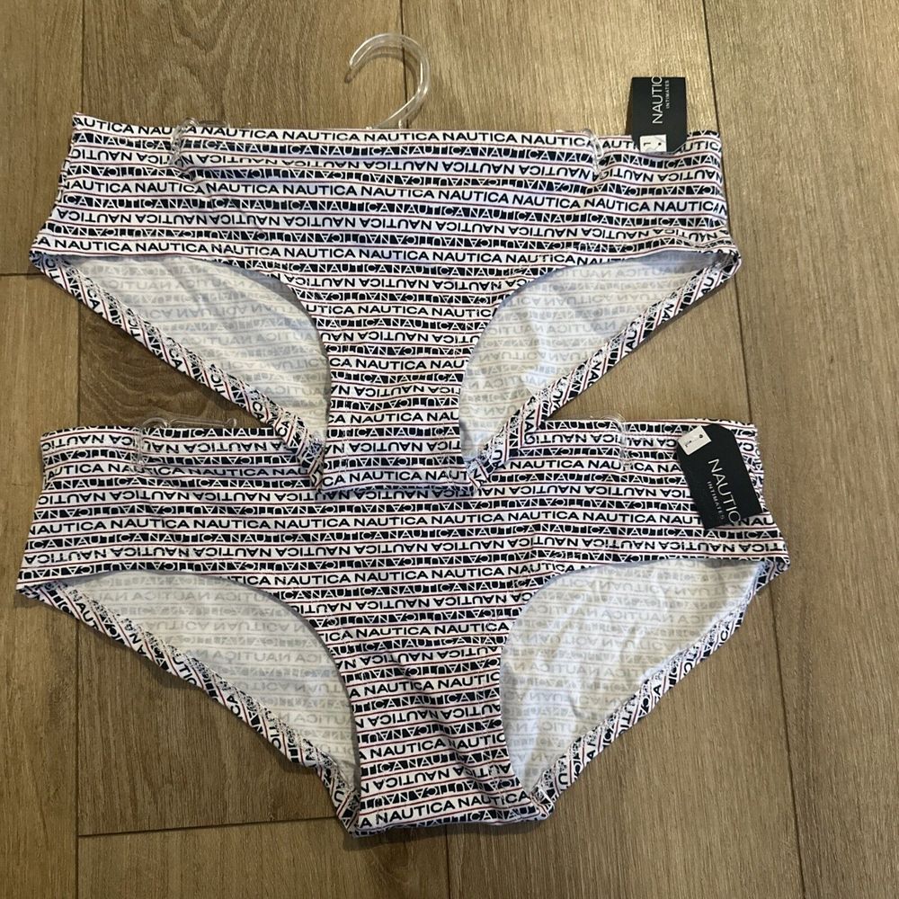 Nautica Women's Panties 2 Pack Panties White‎ Red Hipster Size Large L NWT